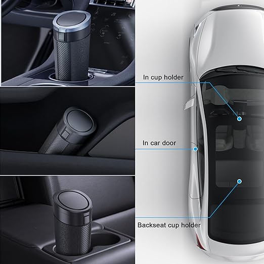 Car Trash Can with Lid, 2 Packs Leakproof Vehicle Garbage Bin, Compact Cup Holder Design, Includes 40 Trash Bags, Ideal for Car, Truck, Home, Office, Front & Back Seat Organizers (2-pack Silver)