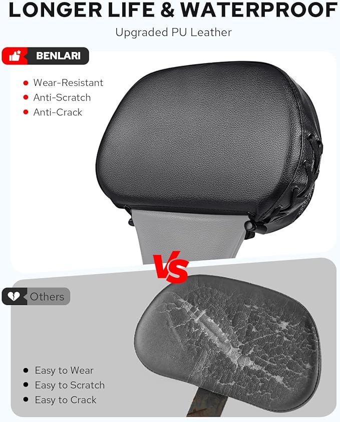 Benlari Rider Driver Backrest Bag, Driver Backrest Storage Bag, Rider Backrest Organizer Bag Fit for Harley Touring CVO Street Glide Road Glide Limited Softail Sportster Tri Glide Dyna