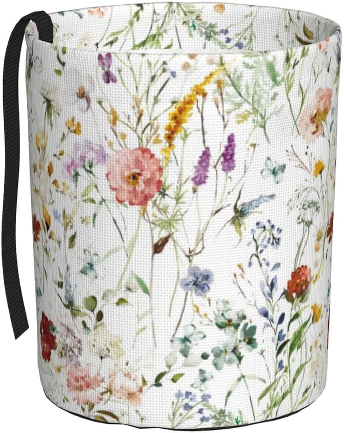 Car Trash Can Watercolor Flowers Pattern Multipurpose Collapsible Leakproof Trash Bin Car Accessories for Car Automotive Truck SUV