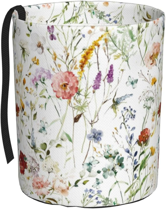 Car Trash Can Watercolor Flowers Pattern Multipurpose Collapsible Leakproof Trash Bin Car Accessories for Car Automotive Truck SUV
