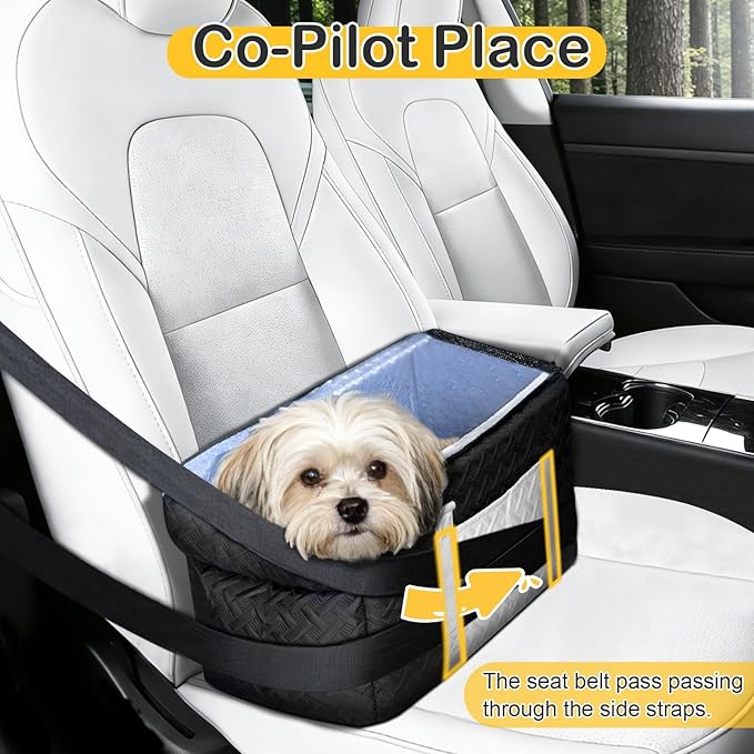 Dog Car Seats for Small Dogs, Center Console Dog Booster Portable Car Seat for Puppy, Doggy, Cats, Small Pets 0-15 lbs, with Safety Net