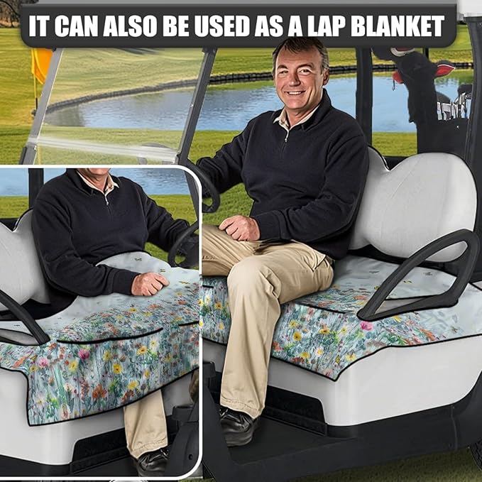Universal Golf Cart Seat Cover with 4 Pockets Soft Golf Cart Seat Towel Blanket Fits 2-Seat Golf Carts