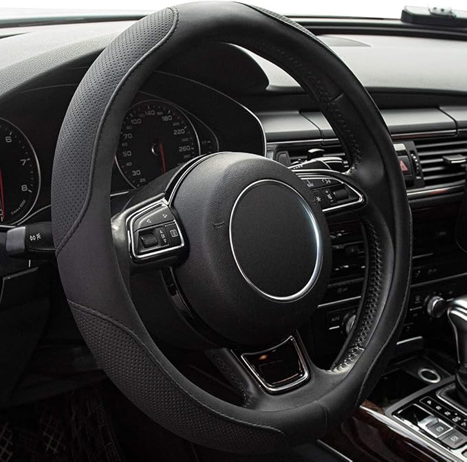 Xizopucy Car Steering Wheel Cover,14.5-15 Inch Black Universal Microfiber Leather Covers Breathable Anti-Slip Odorless Steering Wheels Accessories for Men Women