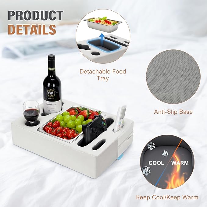 INNO STAGE Couch Cup Holder Pillow - Sofa Cup Holder with Stainless Steel Bowl Couch Drink Caddy Remote Snacks Cozy Mug Cupholder Buddy for Bed, Car, Man Cave, Rv, Tv, Backseat (Silver)