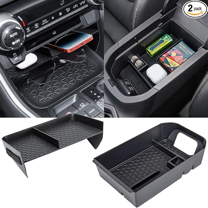 2PCS Center Console Organizer Tray and Armrest Storage Box Compatible with Toyota RAV4 2025 2024 2023 2022 2021 2020 2019 Insert Secondary Storage box Accessories