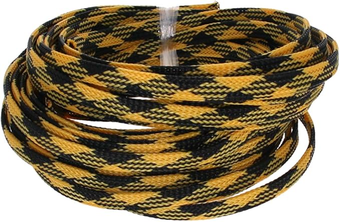 Aicosineg 32.81ft PET Flexible Braided Cable Sleeve 0.25inch Width Wire Loom Sleeving and Organizer Flexible Wire Mesh Sleeve Wrap Protector for TV Audio PC Cords from Pets Chewing Black and Yellow