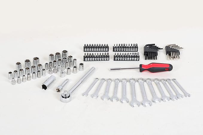 MECHMAX 121 Piece Mechanic Tool Set, 1/4 & 3/8 Inch Drive Metric & Standard Socket Wrench Kit, for General, Home, Car, Mechanics, Automotive Repair Tool Kit and as A Gift