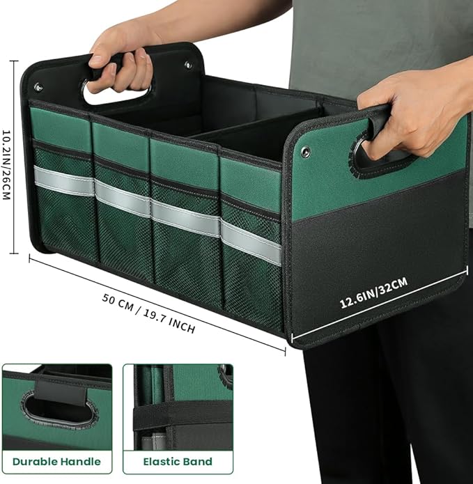 Car Trunk Organizer, Car Storage Organizer, Collapsible Multi Compartment for Car, Suv, Sedan, Truck, 100L, Extra Larger (Green, 50L)