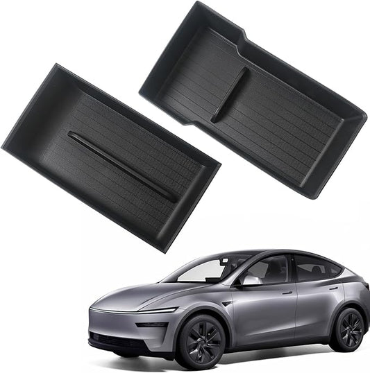 2 Pcs Center Console Organizer Bottom Trays for New Tesla Model Y Juniper Accessories 2025 2026 Armrest Box Base Tray Storage