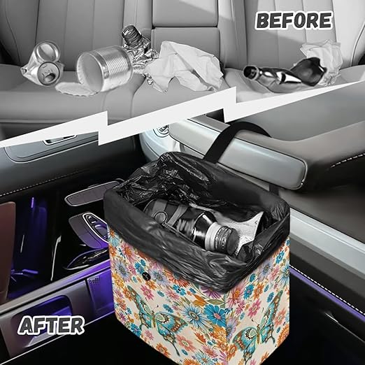 Butterfly Car Trash Can for Back Seat Car Accessories for Women Men Boho Mandala Leakproof Auto Garbage Cans Hanging Trash Bin for Car Water-Resistant