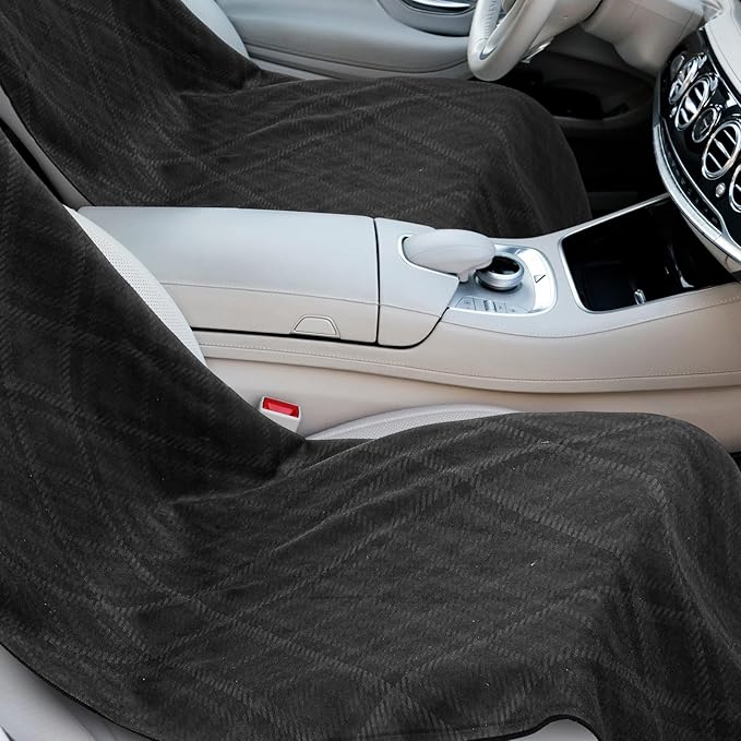 Hahafelt 1 Pack Car Seat Towel Covers with Storage Bag 63 x 32 Inch Athletic Running Towel Seat Sweat Washable Non Slip Cover Gift for Car Outdoor Sport Activities (Black Plaid)