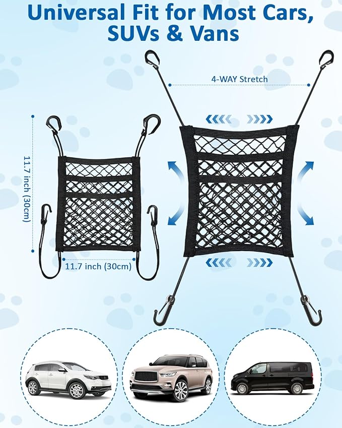 Dog Barrier for SUV, Car Net for Dogs, Universal Mesh Pet Divider Storage Net & Pet Barrier Between Seats, Easy Install, Car Divider for Driving Safely with Children & Pets