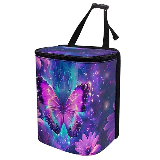 KEIAHUAN Purple Butterfly Foldable Hanging Car Trash Can for SUV Truck Van Automotive Vehicle Garbage Cans Large Capacity Garbage Bin for Travel Camping Office