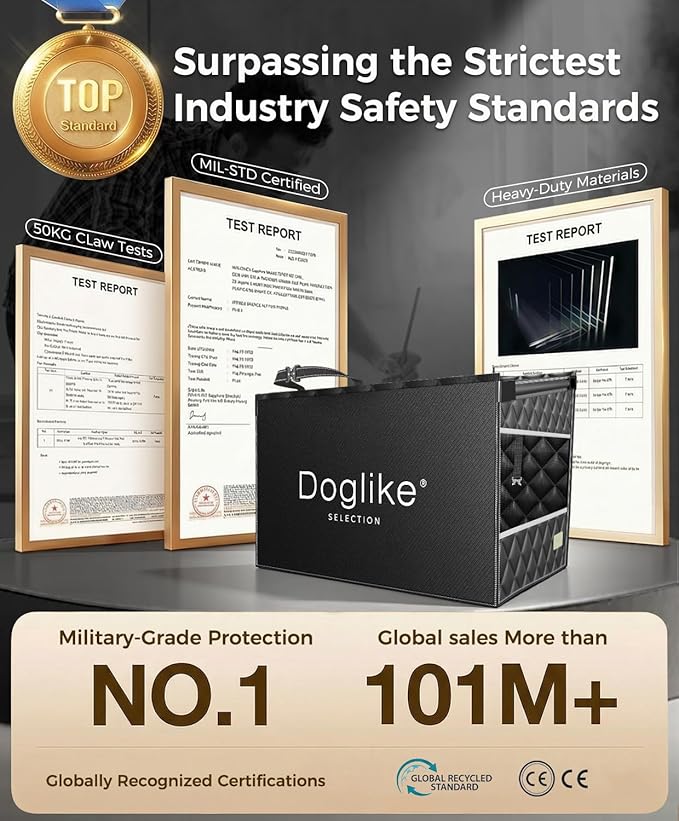 Doglike UNBREAK Dog Car Seat Cover for Back Seat [NO.1 Military-Grade Reinforced Protection], 500LB Ultra-Support Dog Carseat Hard Bottom, Waterproof Pet Carseat Dog Hammock for Cars/SUV/Truck L Size