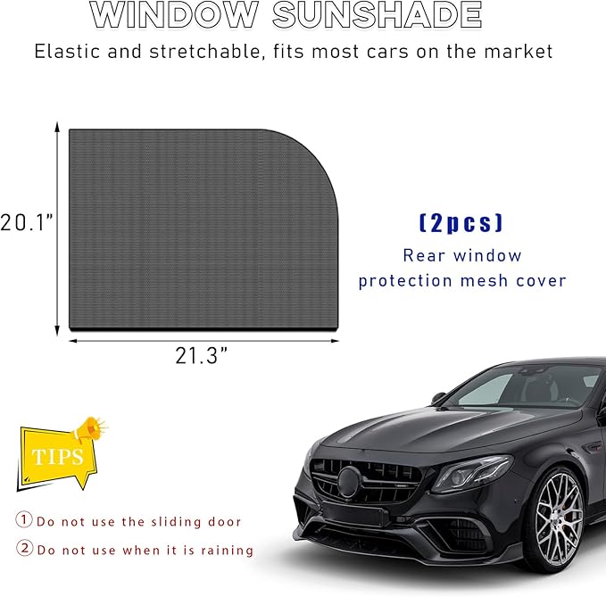 Ohleats 2 PCS Window Shades, Auto Front Rear Side Sun Shades for Block Heat & UV Protection, Breathable Mesh Baby Screen Covers, Universal Car Accessories (Back)
