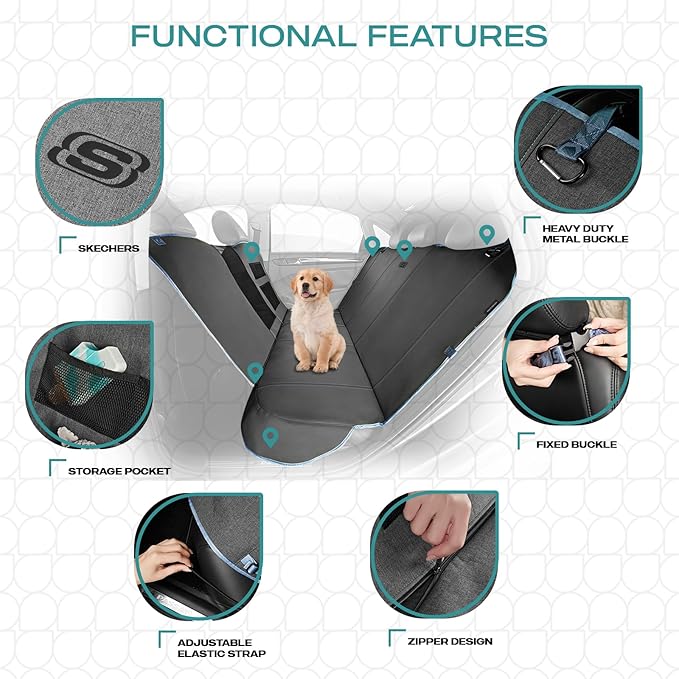 Skechers Dog Car Seat Cover for Pets GOGA MAT, Seat Extender for Dogs Waterproof Seat Cover Hammock Heavy Duty Scratch Proof Nonslip Durable Back Seat Covers for Cars Trucks and SUVs,Gray