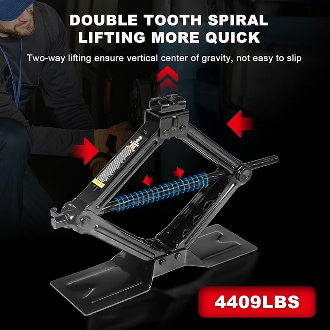 Big RED Car Jack 2Ton/4409 lbs Universal Scissor Jack with Rubber Pad, Portable Tire Changing Kit with Lug Wrench, Emergency Kit for Sedan SUV MPV