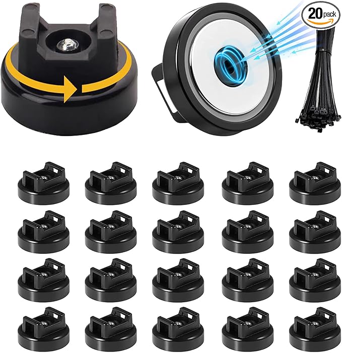 zbab1 Magnetic Zip Tie Mount Base, 35LBS Strong Magnetic Wire Holder & Cable Clips,Magnetic cable management for cars, offices, homes, and boats Diameter 25mm, 20 Pcs