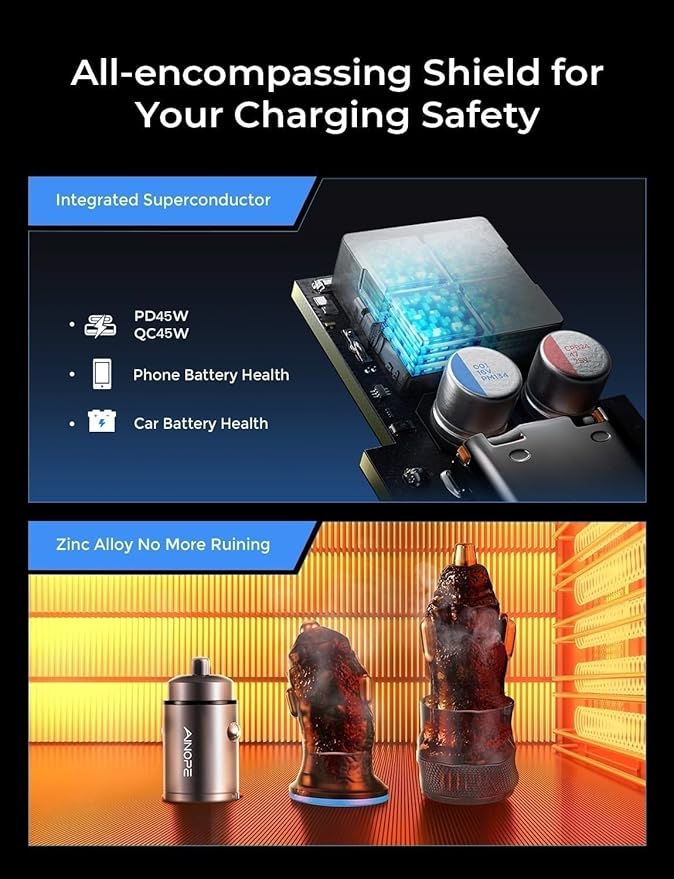 AINOPE 90W for Phone 17/16/15 Pro Max Car Charger USB C Fast Chage, [Mini&Metal] Invisible Cigarette Lighter Adapter with 3FT USB C to C Cable for iPhone 17/17 Pro/17e/16/15 Pro Max/Plus/16e, Kids