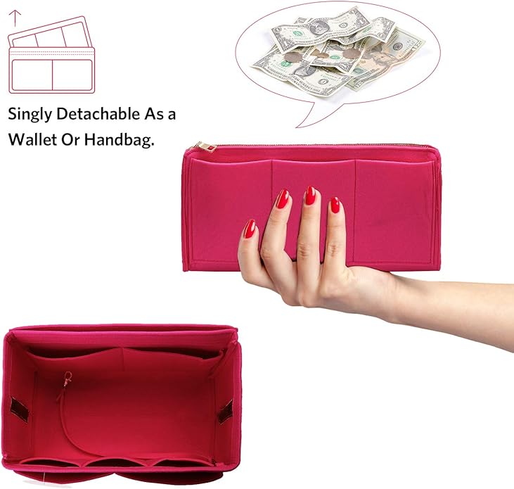 Purse Organizer Insert, Felt Tote Organizer Insert With Metal Zipper, Handbag Organizer For Speedy, Neverfull, Tote, Handbag, 7 Colors 5 Sizes