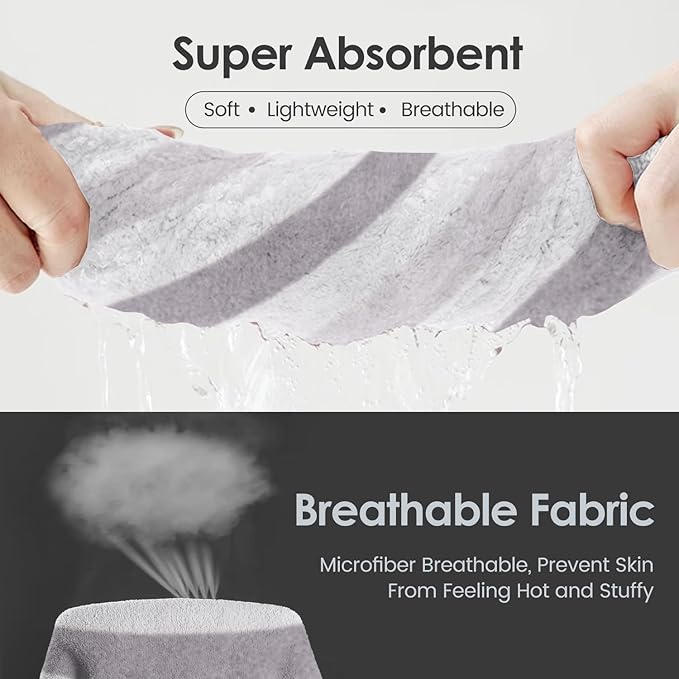 JML Microfiber Bath Towels Set of 2, 30" x 60", Oversized, Soft, Super Absorbent, Fast Drying Large Bath Towel Perfect for Hair Wrap, Sport, Fitness, Yoga, Cabana Stripe Grey