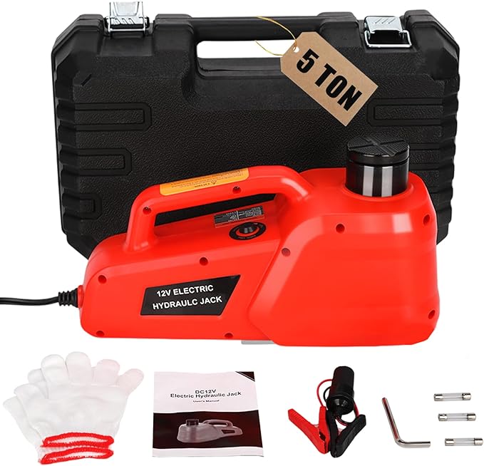 Trihelper Electric Car Jack 5 Ton 12V Hydraulic Jack Portable Car Lift Floor Jack Stand for Sedans SUV MPV Sedan Truck Change Tires Garage Repair Roadside Emergency Kit