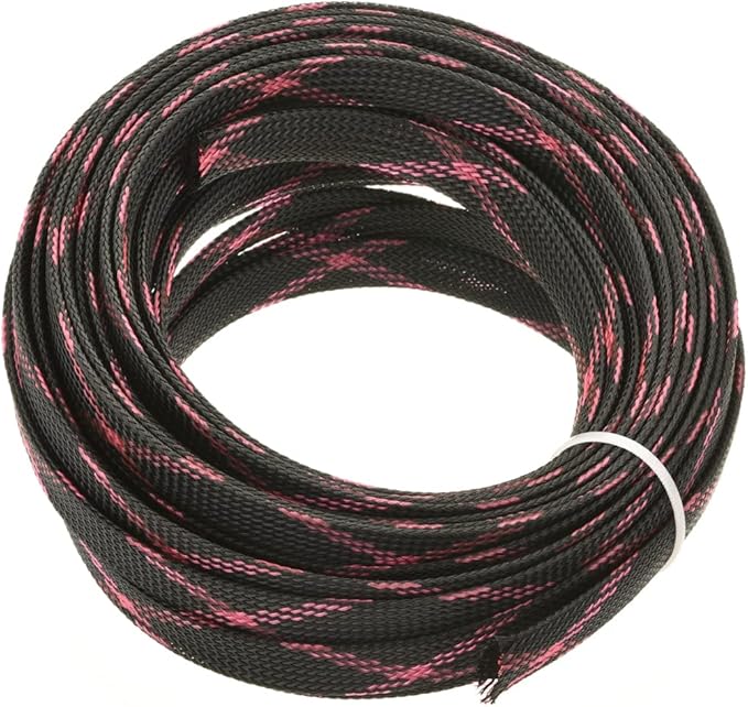 Aicosineg 32.8ft PET Flexible Braided Cable Sleeve 0.44inch Width Wire Loom Sleeving and Organizer Flexible Wire Mesh Sleeve Wrap Protector for TV Audio PC Cords from Pets Chewing Black and Pink