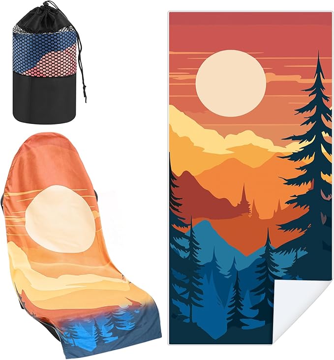 Hahafelt 1 Pack Car Seat Towel Covers with Storage Bag 63 x 32 Inch Athletic Running Towel Seat Sweat Washable Cover Gifts for Car Outdoor Sport Activities Christmas (Sunset)