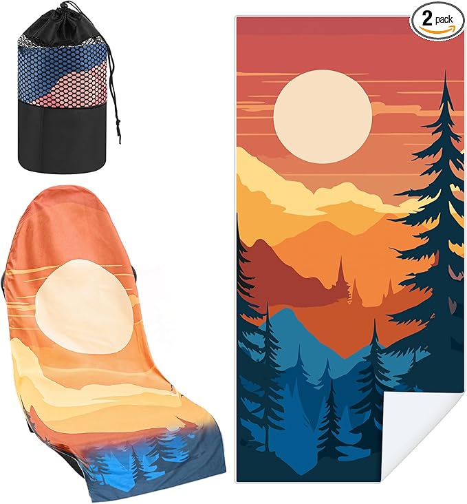 Hahafelt 2 Pack Car Seat Towel Covers with Storage Bag 63 x 32 Inch Athletic Running Towel Seat Sweat Washable Non Slip Cover Gift for Car Outdoor Sport Activities (Sunset)
