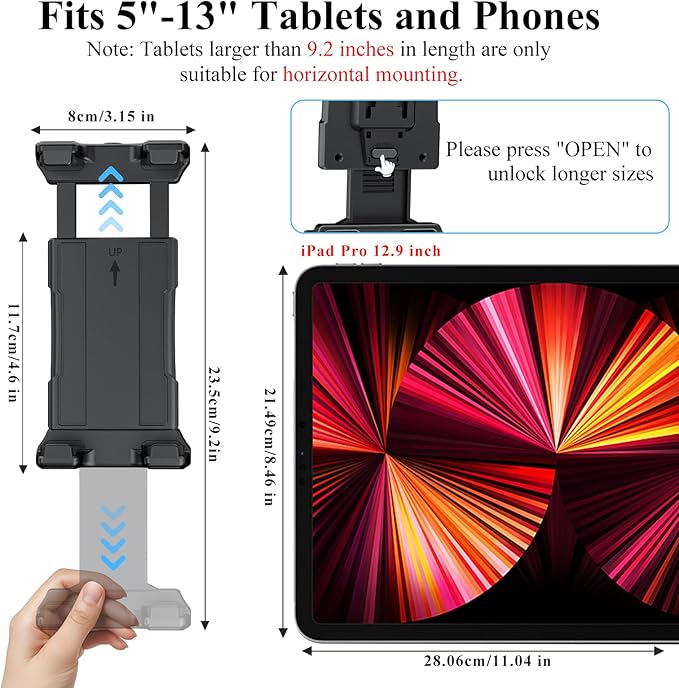 OHLPRO 6" Aluminum Arm Tablet Mount for Truck - Heavy Duty Drill Base Car Tablet Holder Compatible with iPad Samsung Tab 5"-13" Tablets and Phones, for Dashboard/Wall/Business/Desktop, etc.
