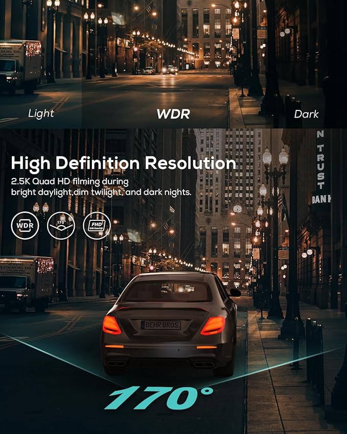 iZEEKER 2.5K Dash Cam, 1440P QHD Car Camera with Free 32GB Card, 3" IPS Display, Night Vision, WDR, 170°Wide Angle, Loop Recording, G-Sensor Emergency Recording, 24H Parking Mode, Type C