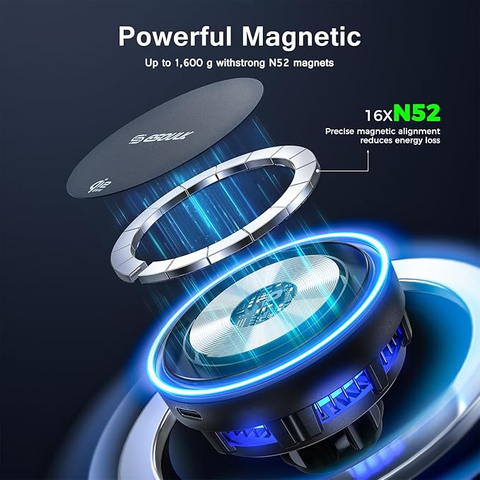 Esoulk [2026 Upgraded] Qi2 25W Fast Wireless Car Charger with Cooling Fan, Cup Holder Phone Mount with Adjustable Long Arm, Magnetic Fast Charging Holder for iPhone & Android
