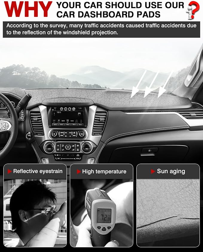 Autorder Dashboard Cover Mat for 2015-2020 Chevy Chevrolet Tahoe/Suburban/GMC Yukon Accessories Dash Cover Mat Flannel Sunshade Glare UV Rays Protector (Without Forward Collision Alert/HUD)