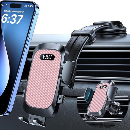 YRU [2026 Ultimate Car Phone Holder Mount [Bendable & Adjustable Aluminum Arm] Cell Phone Holder for Car Dashboard Windshield Phone Stand for iPhone 17 16 15 14 Pro Max Samsung Pickup Truck, Pink