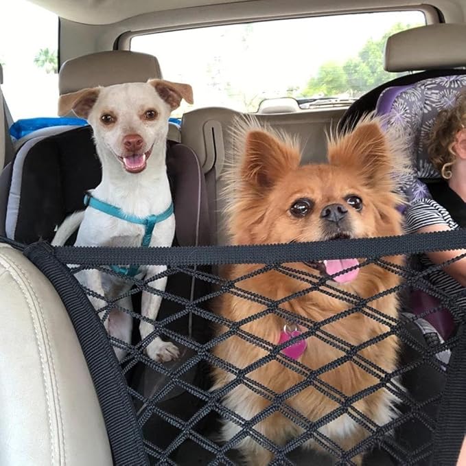 Dog Pet Car Net Barrier Stretchable Car Storage Mesh Organizer with Hooks & Storage Bag Children & Pet Seat Back Car Divider for Driving Safe Barrier of Pet and Kid in Car Backseat