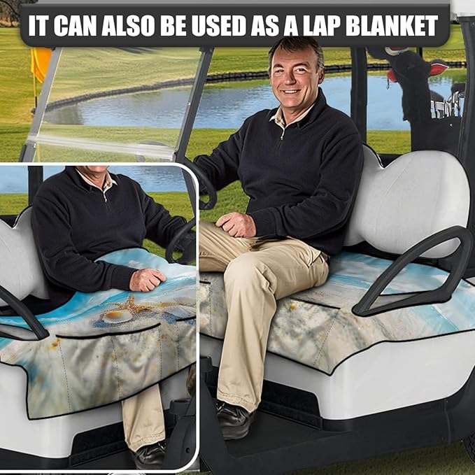 Universal Golf Cart Seat Cover with 4 Pockets Soft Golf Cart Seat Towel Blanket Fits 2-Seat Golf Carts