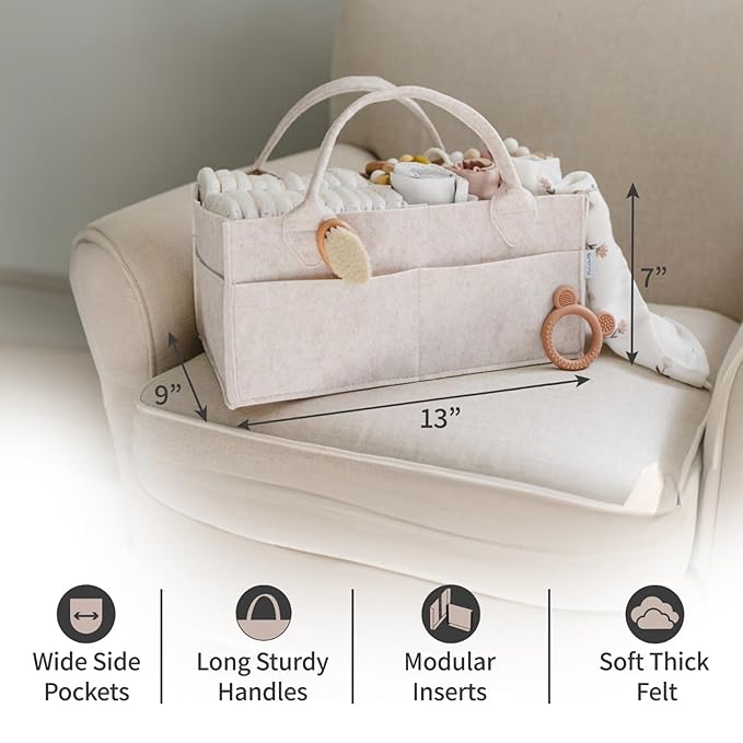 PUTSKA Baby Diaper Caddy Organizer - Nursery Storage Basket for Diaper Station, Baby Basket Shower List and Registry Gift Must-Haves, Newborn Essentials, Nursery Decor for Boy or Girl - Mocha, Regular