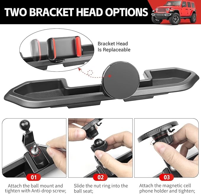 Magnetic Phone Mount Holder Fit for 2021-2023 Jeep Wrangler JL JLU 4XE Car Dashboard Multi-Mount Phone Holder Dash Tray for 2023 Jeep JL 4XE Accessories(2021-2023 4XE, Not for Gladiator/4X4)