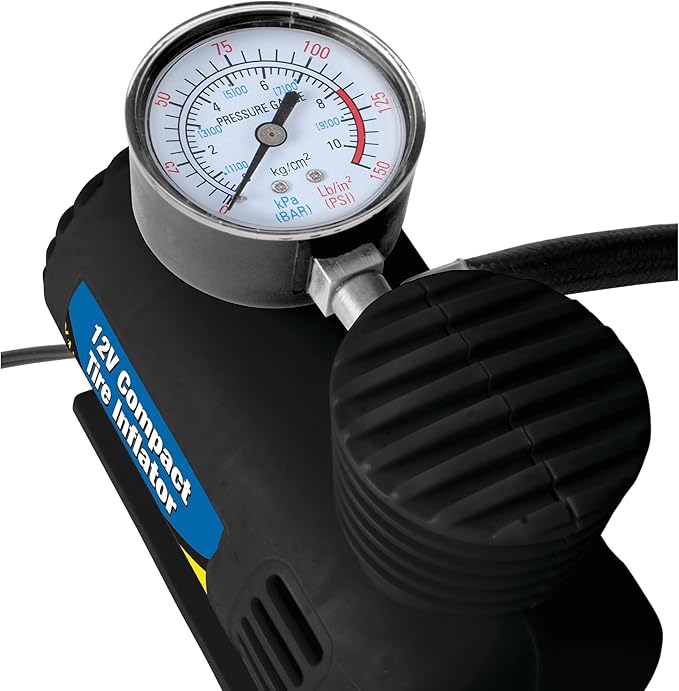 Performance Tool 60399 12V Compact Tire Inflator with LED Light and Auto Shut-Off, Portable Air Compressor for Cars, Trucks, SUVs and Bikes
