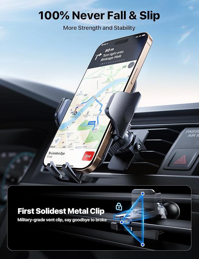 andobil 2026 Military-Grade Car Phone Holder [Upgraded Strongest Suction & Clip] Phone Holders for Your Car, Dashboard Windshield Vent Car Phone Mount for iPhone 17 Pro Max 16 15 14 13 12 Android