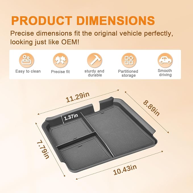 TACOBRO Front Center Console Organizer Tray Compatible with 2024-2025 2026 Chevy Silverado 2500HD/3500HD - Durable ABS Plastic with Rubber Pads - Silverado 2500HD/3500HD Storage Accessories