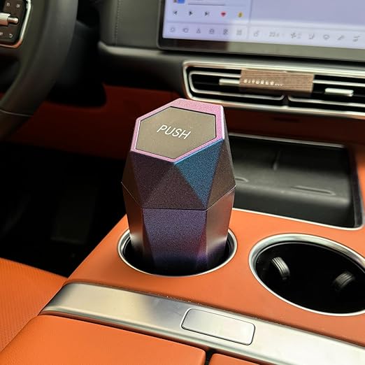Ginsco Car Trash Can with Lid, Cup Holder Garbage Can for Car, Garbage Bin Cars Accessories for Interior, Leakproof Small Trash Bin, Mini Trash Can for Cars, Home, Office (1, Iridescent Blue)