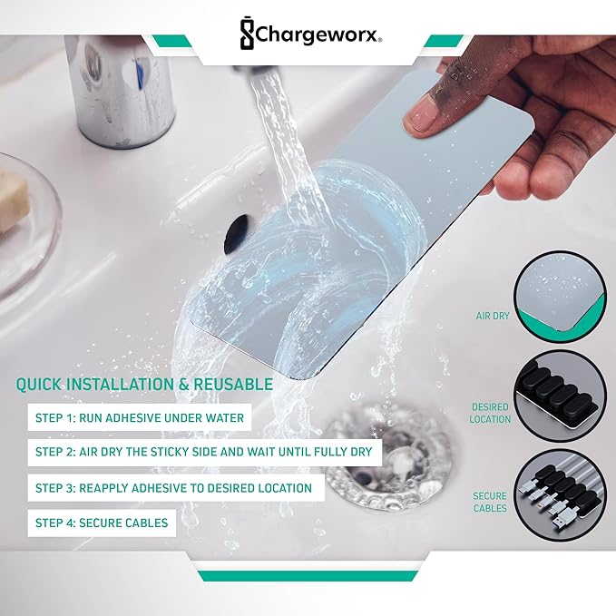 CHARGEWORX Magnetic Cable Clips 10-Pack – Adhesive Cord Organizer for Desk, Wall, Nightstand & Car – Magnetic Cable Holder for USB-C, Lightning, HDMI & Charging Cables – Cable Management Clips