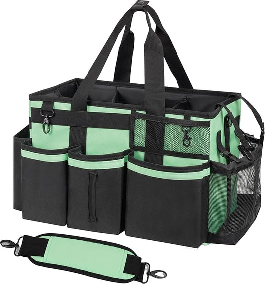 Wearable Cleaning Caddy, Cleaning Caddy Supplies Organizer with Handle & Shoulder Straps for Housekeepers, Under Sink & Car Cleaning Tool Organizers Bag with 4 Foldable Divider (MintGreen)