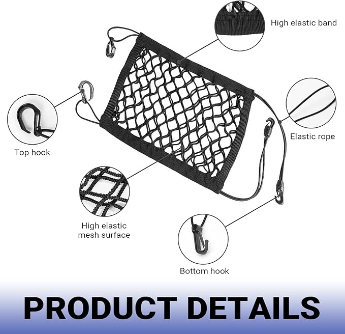 Car Pet Barrier Net, Double-layer Coarse Mesh Partition Between Front Seats, 11.4" x 10.2" Rear Seat Mesh Barrier with Storage, Universal for Most Cars, Trucks, SUVs (Black)