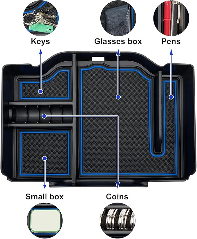 Center Console Organizer fit for Dodge RAM 1500 2500 3500 2025 2024 2023 2022 2021 2020 2019 Accessories Interior Storage Box Armrest Storage Tray (Blue) NOT FIT for 40/20/40 Split Bench Seat