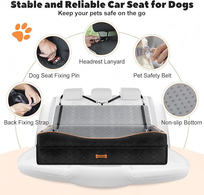 VavoPaw Car Seat for Large Dog, Dog Booster Seats for 2 Medium or 3 Small Dogs Under 100Lbs, Pet Car Seats with 2 Safety Leashes, Dogs Sofa Bed Cushion Add Thick Sponge, Pet Cars Carrier for Travel