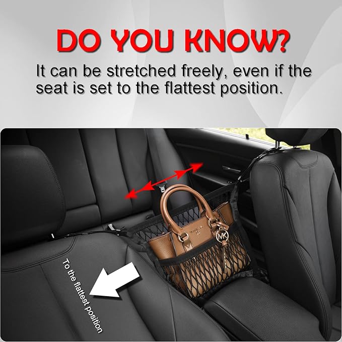 Car Accessories, Organizer Storage Between Front Seats, Purse Handbag Holder of 3 Layers Mesh Net Pocket Bag, Backseat Dog Pet Barrier, Patented