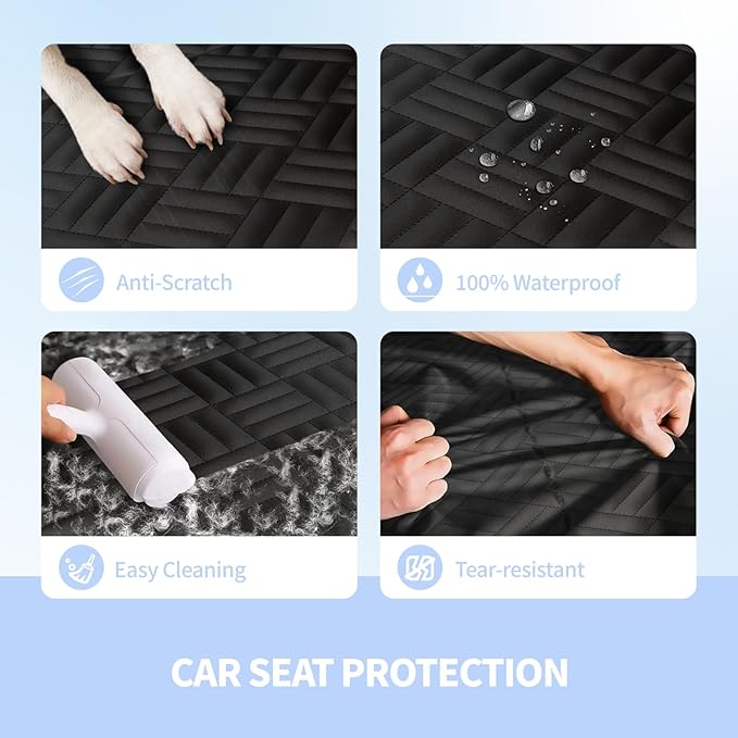 ELLINI Dog Car Seat Cover for Back Seat, Hard Bottom Back Seat Extender for Dogs, Holds 400lbs, 600D Heavy Duty Scratch-Proof Waterproof Dog Hammock for Car, SUV