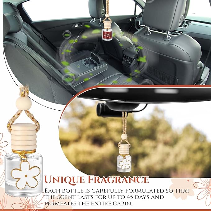 Siifert 2 Sets Hanging Car Air Freshener and Essential Oil Diffuser, Car Air Freshener Daisy Essential Oil Diffuser Long Lasting Automobile Aromatherapy(White,Teak Mahogany)